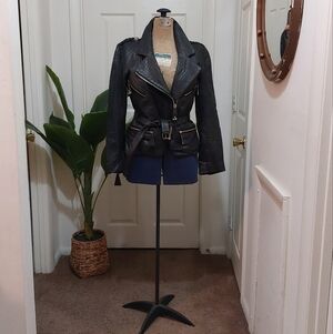 Temperley London Black Leather Jacket with Belt